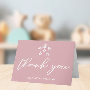 Dusty Rose Pink Baby Dusche Personalisiert Dankeskarte