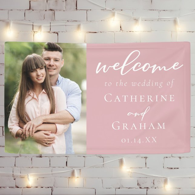 Dusty Rose Pink Couple Foto Romantische Hochzeit Banner (Von Creator hochgeladen)