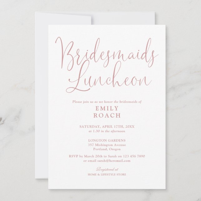 Dusty Rose Pink Elegant Bridesmaids Luncheon Einladung (Vorderseite)