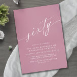 Dusty Rose Pink Elegant Girly Womens 60. Geburtsta Einladung<br><div class="desc">Elegante und einfache Einladungen zum 60. Geburtstag mit der Überschrift "sechzig" Text in einer handgeschriebenen Schrift. Weißer Schriftart auf einem blass lila-rosa.</div>