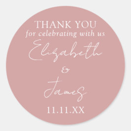 Dusty Rose Pink Elegant Script Wedding Vielen Dank Runder Aufkleber