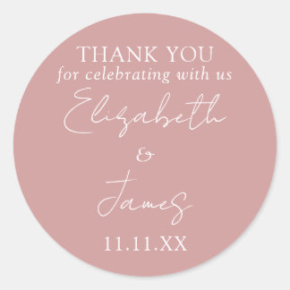 Dusty Rose Pink Elegant Script Wedding Vielen Dank Runder Aufkleber