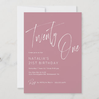 Dusty Rose Pink | Elegantes Script 21. Geburtstag Einladung