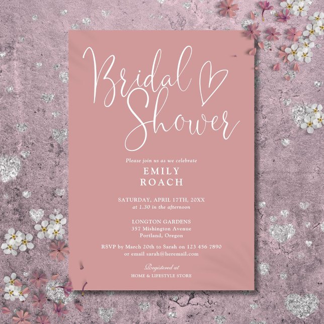 Dusty Rose Pink Elegantes Script Brautparty Einladung (Dusty Rose Pink Elegant Script Bridal Shower Invitation)