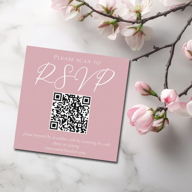 Dusty Rose Pink Feminine QR Code Wedding RSVP Begleitkarte (Von Creator hochgeladen)