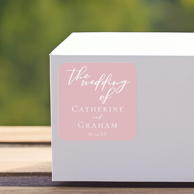 Dusty Rose Pink Feminine Typografy Wedding Quadratischer Aufkleber (Von Creator hochgeladen)