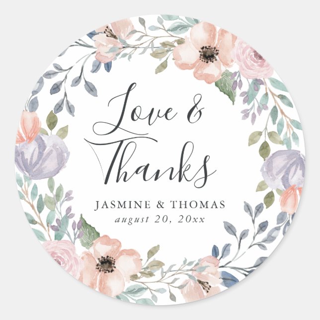 Dusty Rose Pink Floral | Danke Gastgeschenk Hochze Runder Aufkleber (Vorderseite)