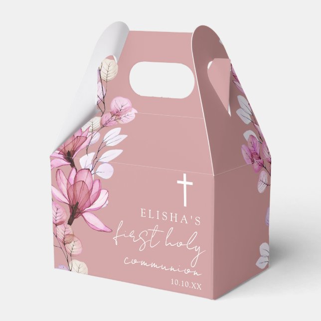 Dusty Rose Pink Floral Erste Heilige Kommune Geschenkschachtel (Vorderseite)