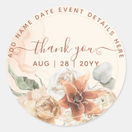 Dusty Rose Pink Floral Pampas Grass Boho Hochzeit Runder Aufkleber