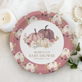 Dusty Rose Pink Floral Pumpkin Baby Dusche Pappteller