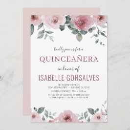 Dusty Rose Pink Floral QUINCEAÑERA Feier Einladung