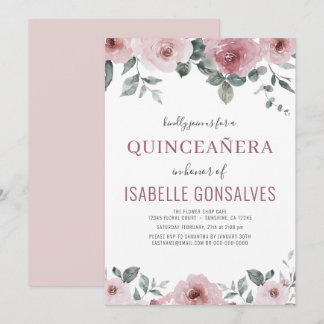 Dusty Rose Pink Floral QUINCEAÑERA Feier Einladung