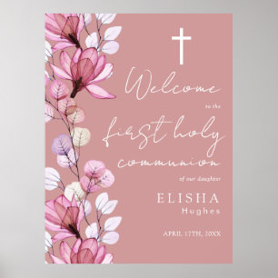 Dusty Rose Pink Florales Willkommensschild zur Ers Poster