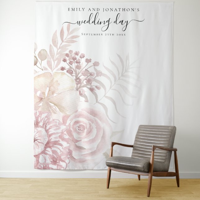 Dusty Rose Pink Florals Wedding Foto Hintergrund Wandteppich (Beispiel)