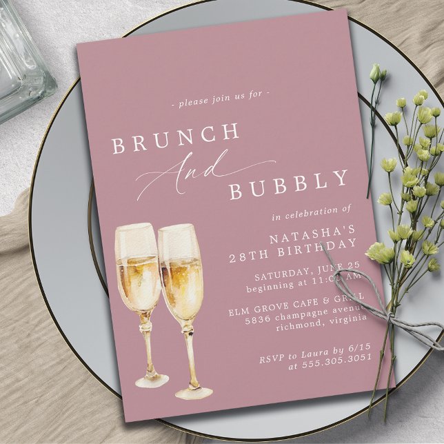 Dusty Rose Pink | Girl Champagne Birthday Brunch Einladung (Von Creator hochgeladen)