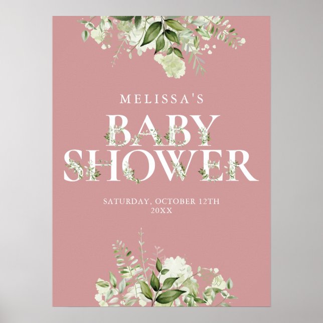 Dusty Rose Pink Greenerity Baby Duschzeichen Poster (Vorne)