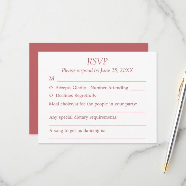 Dusty Rose Pink Guest Choices RSVP Card (Vorderseite/Rückseite Beispiel)