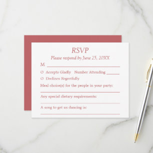 Dusty Rose Pink Guest Choices RSVP Card Karte