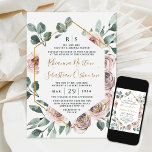 Dusty Rose Pink Mauve Greenery Blumengoldene Hochz Einladung<br><div class="desc">Das Design zeichnet sich durch einen geometrisch bedruckten,  goldfarbenen Rahmen mit eleganten Aquarellfarben,  staubigen/gedämpften Rose in Rosa-,  Lila-,  lila- und anderen Farbtönen aus. Auf der Rückseite finden Sie passende Blumenelemente und Grünelemente,  um die Vorderseite zu ergänzen. Diese Option erlaubt sowohl die Namen der Braut & Bräutigam.</div>