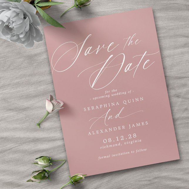 Dusty Rose Pink Mauve | Simple Elegant Script  Save The Date (Von Creator hochgeladen)