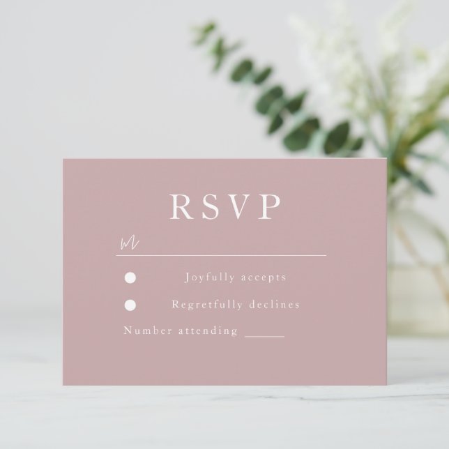 Dusty Rose Pink Mauve Wedding & Bridal RSVP Karte (Stehend Vorderseite)