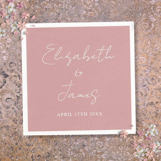 Dusty Rose Pink Moderne Minimalistische Skripthoch Serviette (Dusty Rose Pink Modern Minimalist Script Wedding Napkins)