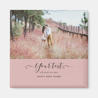 Dusty Rose Pink Newlyweds Wedding FOTO Gift Magnet