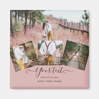 Dusty Rose Pink Newlyweds Wedding FOTO Gift Magnet