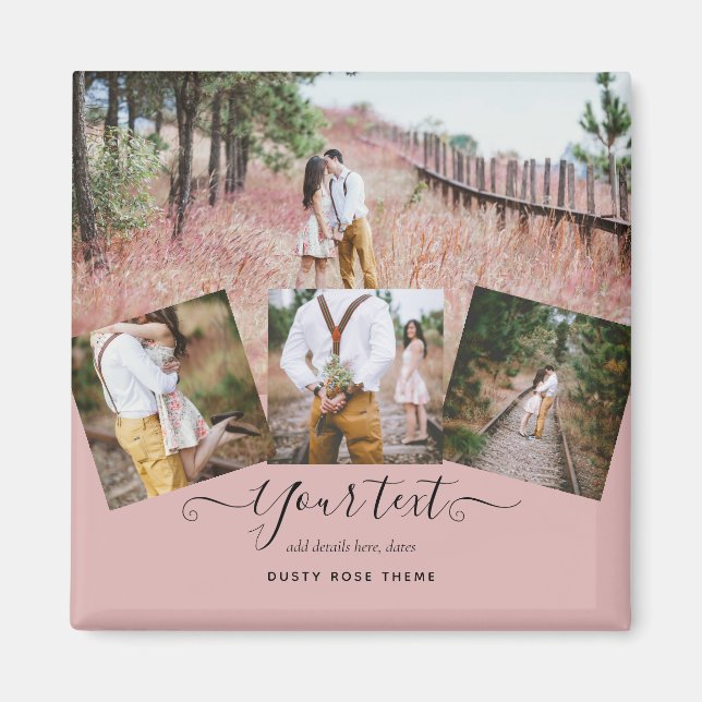 Dusty Rose Pink Newlyweds Wedding FOTO Gift Magnet (Vorne)