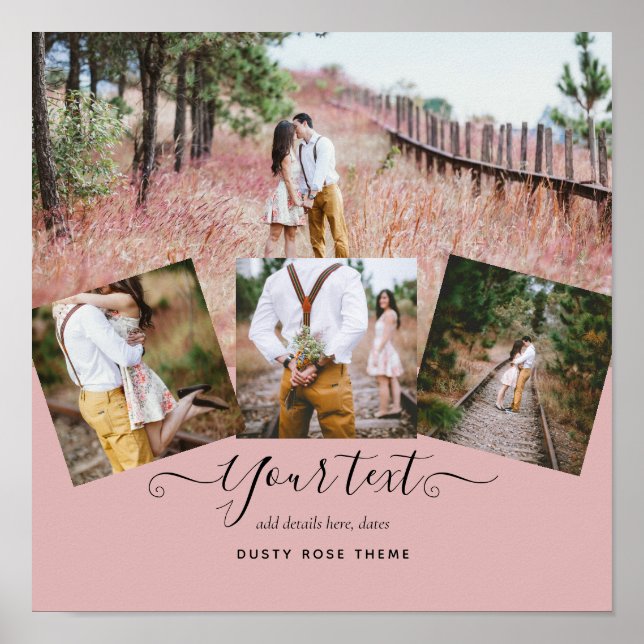 Dusty Rose Pink Newlyweds Wedding FOTO Gift Poster (Vorne)