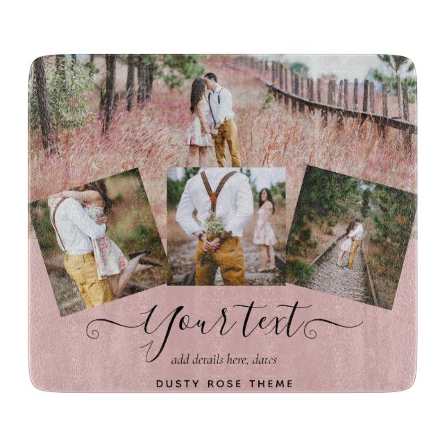 Dusty Rose Pink Newlyweds Wedding FOTO Gift Schneidebrett (Vorderseite)