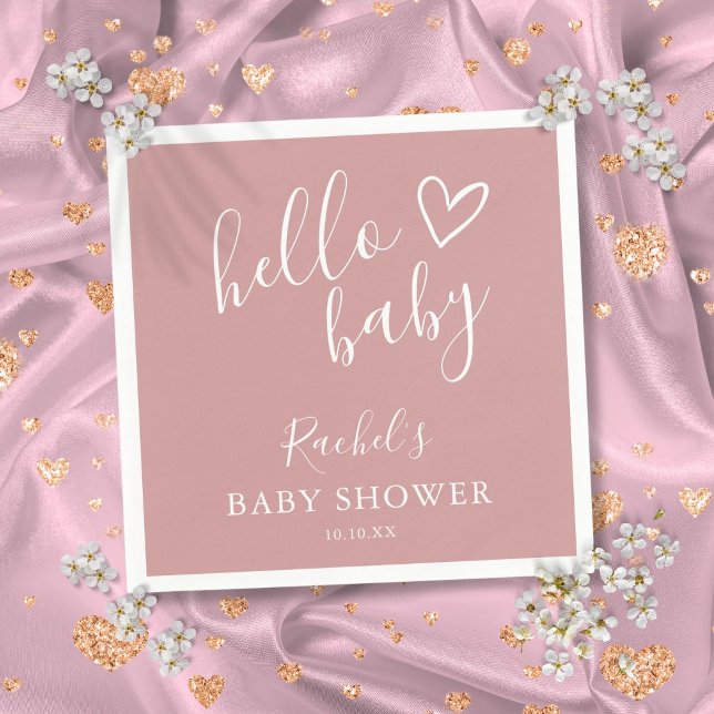 Dusty Rose Pink Niedlich Heart Girl Hello Baby Dus Serviette (Dusty Rose Pink Cute Heart Girl Hello Baby Shower Napkins)