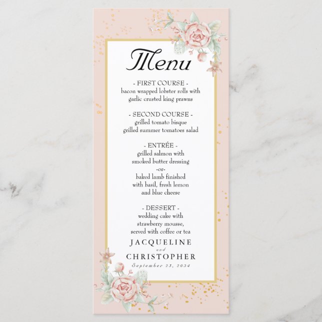 Dusty Rose Pink Peony Floral Wedding Menu Menükarte (Vorderseite)