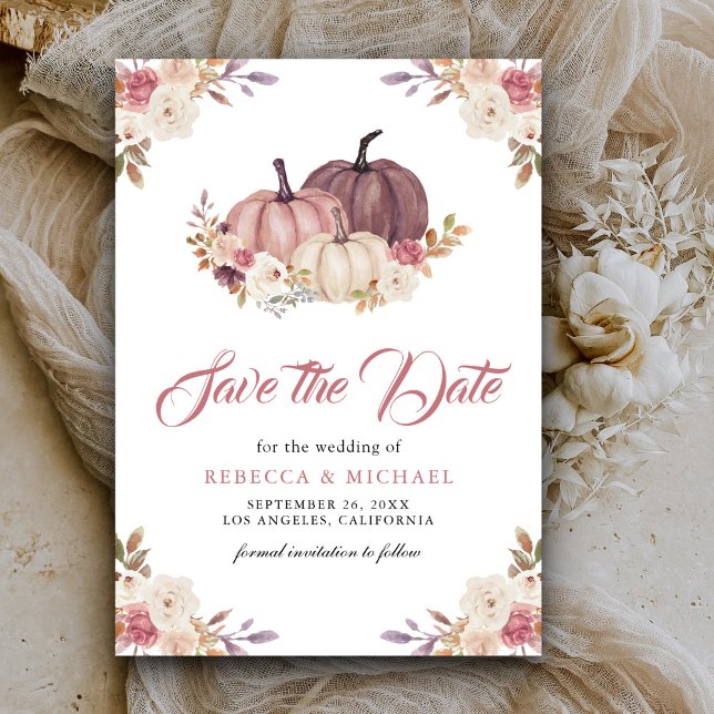 Dusty Rose Pink Pumpkin Floral Wedding Save The Date (Von Creator hochgeladen)