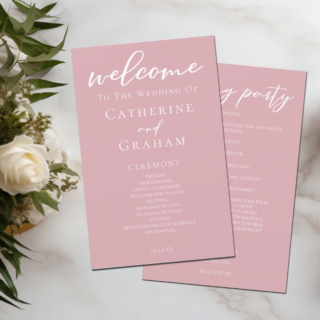 Dusty Rose Pink Romantic Wedding Programm (Von Creator hochgeladen)