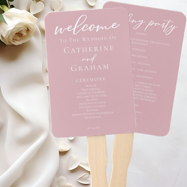 Dusty Rose Pink Romantic Wedding Programm Fächer (Von Creator hochgeladen)