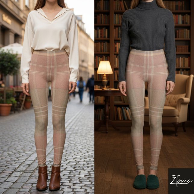 Dusty Rose Pink Sage Tartan Plaid Leggings (Von Creator hochgeladen)