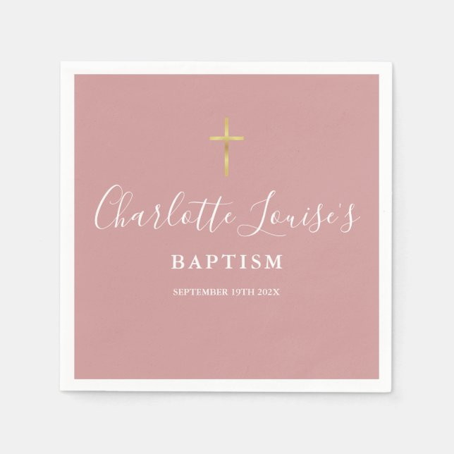 Dusty Rose Pink Signature Baptism Christening Serviette (Vorderseite)