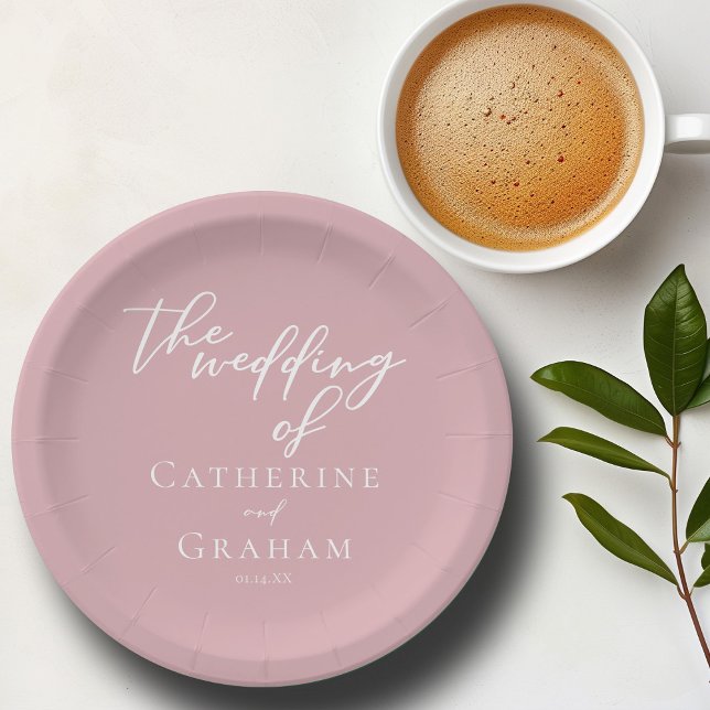 Dusty Rose Pink Typografy Romantic Wedding Pappteller (Von Creator hochgeladen)