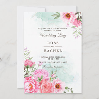 Dusty Rose Pink und Gold Blumengrün Hochzeit I Einladung