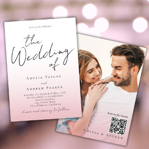 Dusty Rose Pink Wedding Invitation Foto QR Code Einladung
