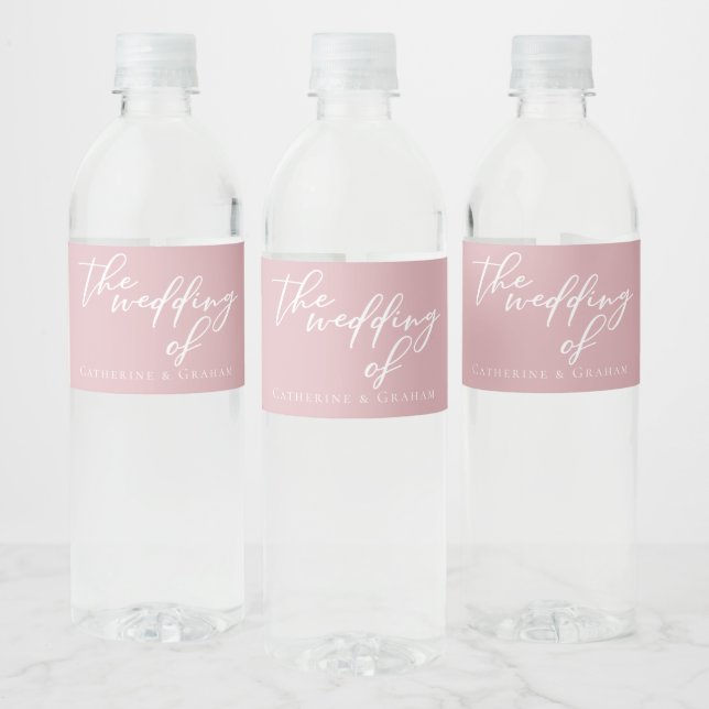 Dusty Rose Pink Wedding Personalisiert Wasserflaschenetikett (Flaschen)