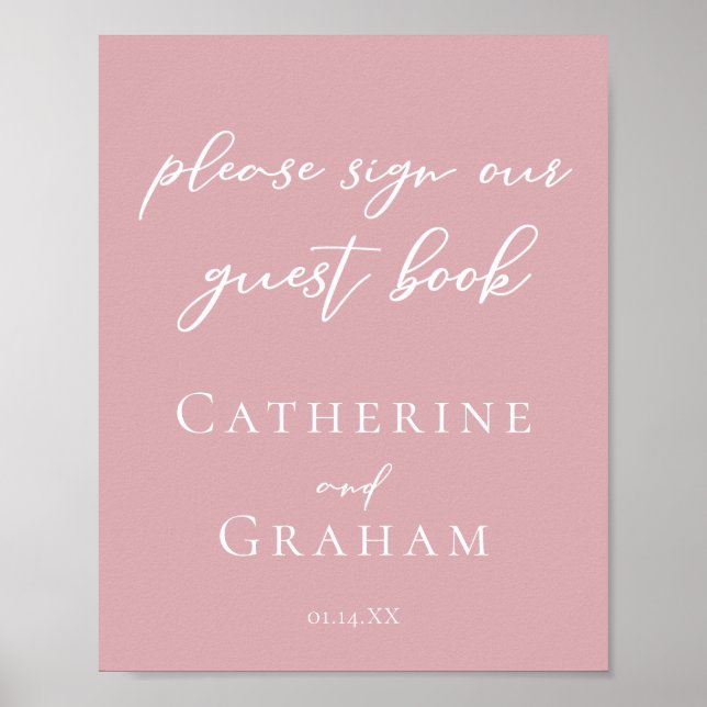 Dusty Rose Pink Wedding Sign Unser Gästebuchposter Poster (Vorne)