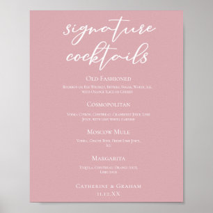 Dusty Rose Pink Wedding Signature Cocktails Menü Poster