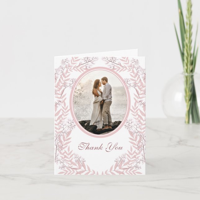 Dusty Rose Pink Wedding Vintag Botanisch Dankeskarte (Vorderseite)