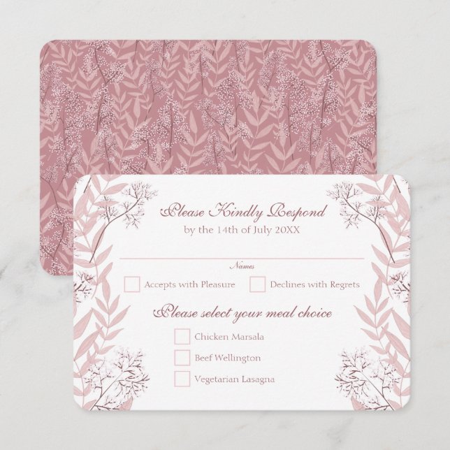 Dusty Rose Pink Wedding Vintag Botanisch Einladung (Vorne/Hinten)