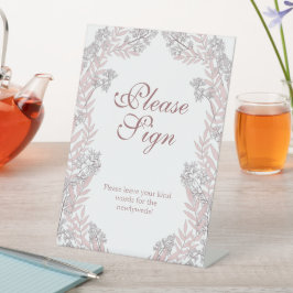 Dusty Rose Pink Wedding Vintag Botanisch Sockelschild