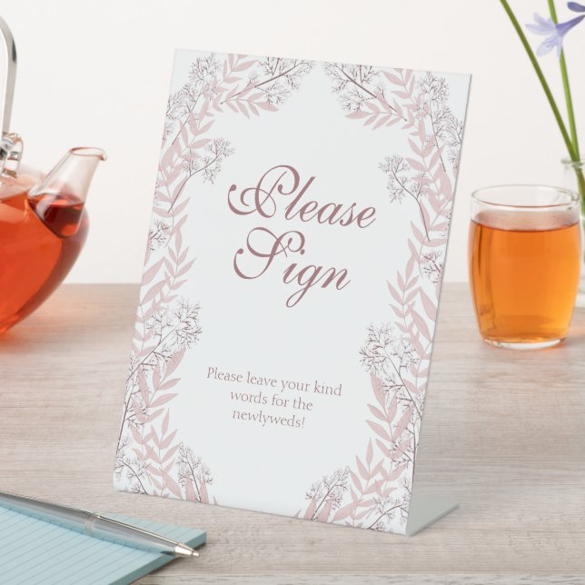 Dusty Rose Pink Wedding Vintag Botanisch Sockelschild (In Situ)