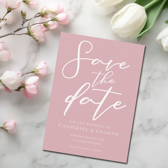 Dusty Rose Pink White Typografy Feminine Save The Date (Von Creator hochgeladen)