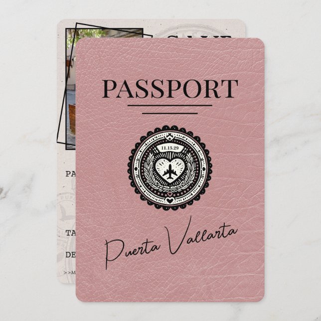 Dusty Rose Puerta Vallarta Reisepass Save the Date (Vorne/Hinten)